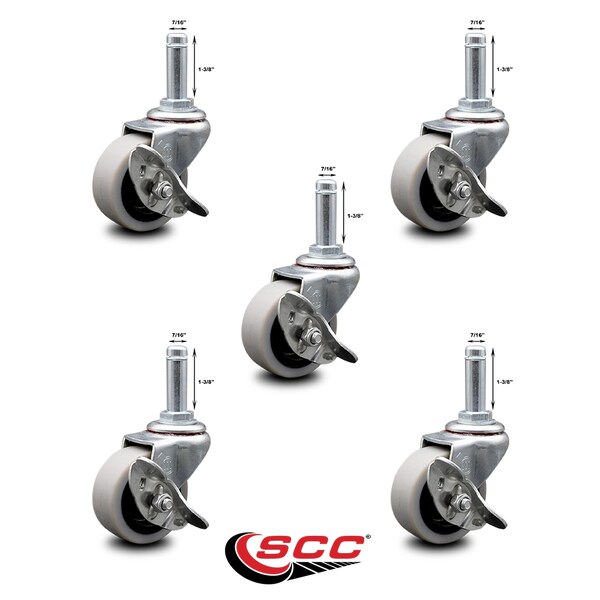 Service Caster 2 Inch Thermoplastic Wheel 1-3/8 Grip Ring Stem Caster Set with Brakes, 5PK SCC-GR05S210-TPRS-SLB-716138-5 - main